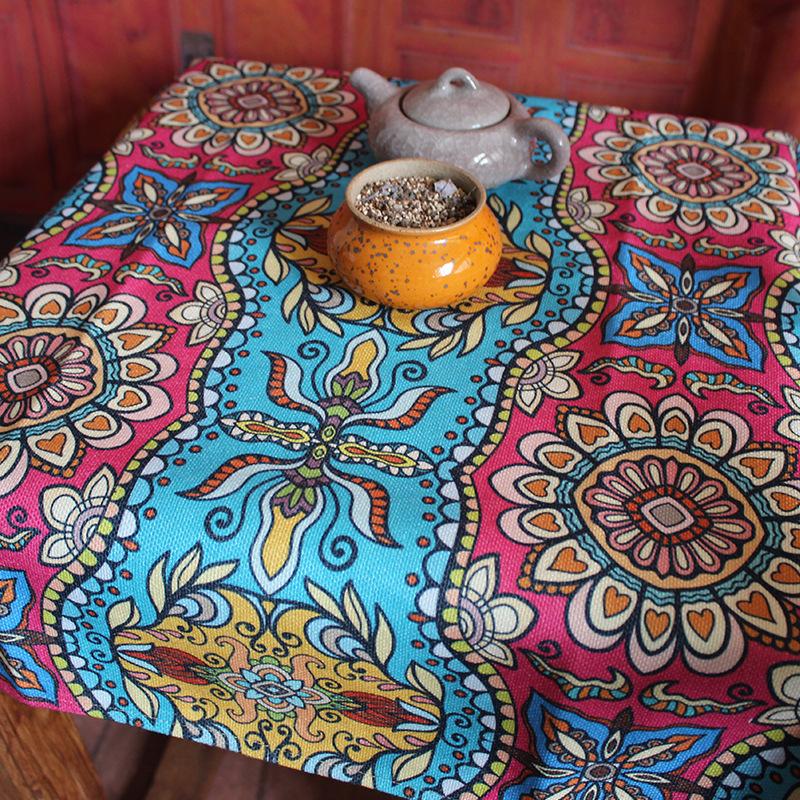 Small Cover Towel Retro Boho Style Cotton Linen Tablecloth