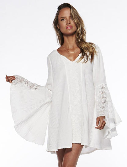Women'S V-Neck Loose Plus Size Trumpet Sleeve Dress In Europe And America