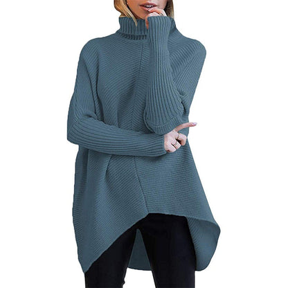 Autumn And Winter Women'S Irregular Hem Turtleneck Jumper Long Sleeve Knitted Sweater Woman