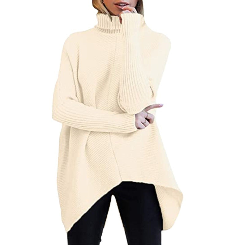 Autumn And Winter Women'S Irregular Hem Turtleneck Jumper Long Sleeve Knitted Sweater Woman