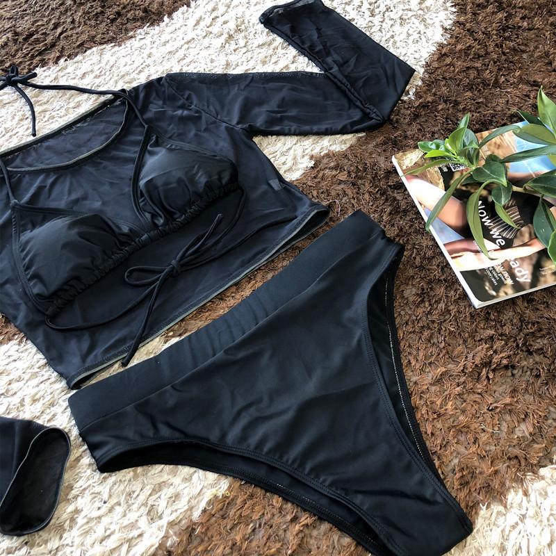 New Hot Spring Sexy Split Swimsuit Three-Piece Transparent Mesh