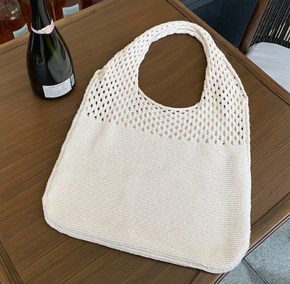 Crochet Tote Bag Women's Shoulder Bag With Mesh