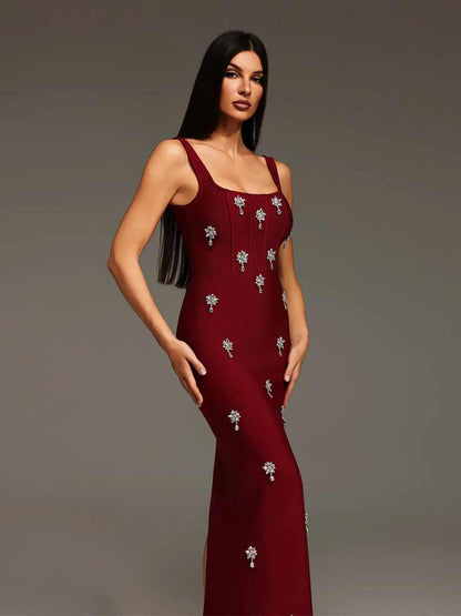 Maeve Diamond Studded Bandage Maxi Dress