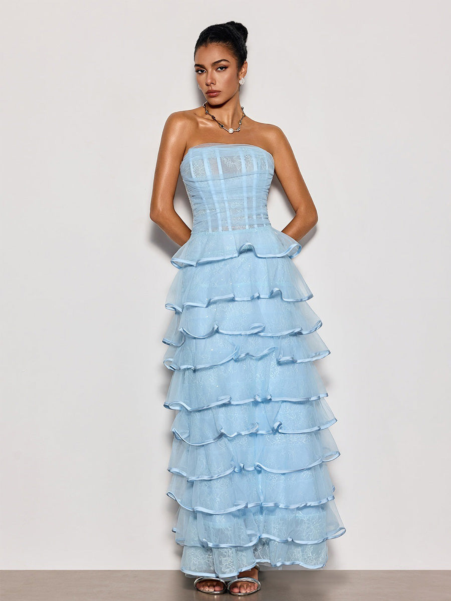 Hazel Strapless Ruffle Tiered Maxi Dress