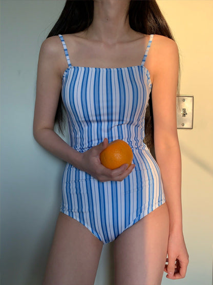 New Striped One-Piece Swimsuit Women'S Simple Ins Style Strapless Girls' Hot Spring Swimsuit