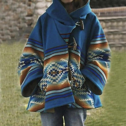Printed Casual Loose Long Sleeve Hooded Jacket For Women