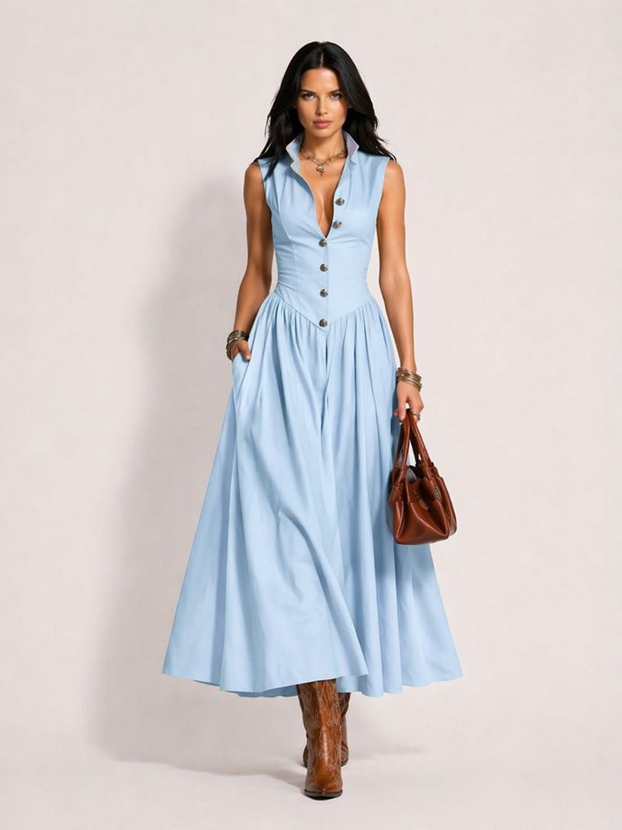 Astrid Lapel Multi-Button Maxi Dress