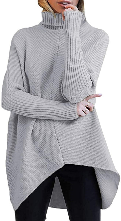 Autumn And Winter Women'S Irregular Hem Turtleneck Jumper Long Sleeve Knitted Sweater Woman