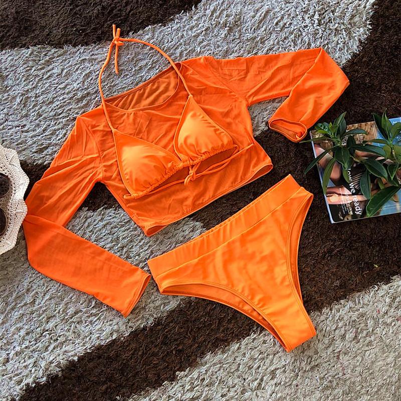 New Hot Spring Sexy Split Swimsuit Three-Piece Transparent Mesh