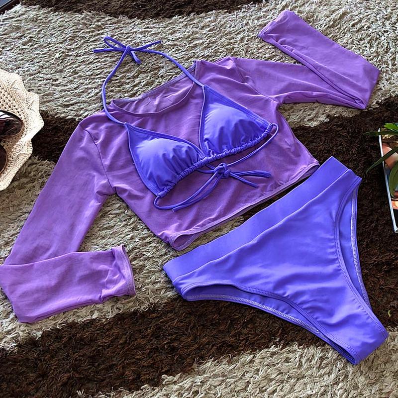 New Hot Spring Sexy Split Swimsuit Three-Piece Transparent Mesh