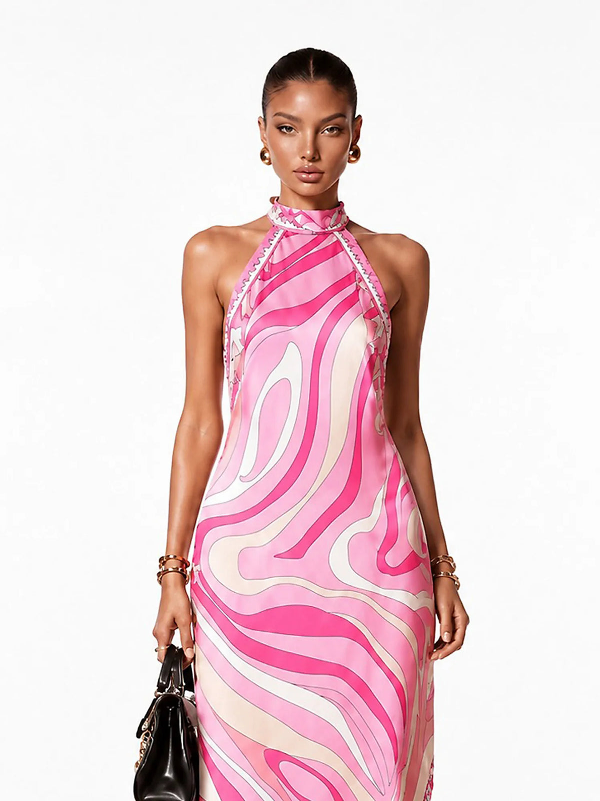 Hazel Printed Halter-Neck Backless Maxi Dress