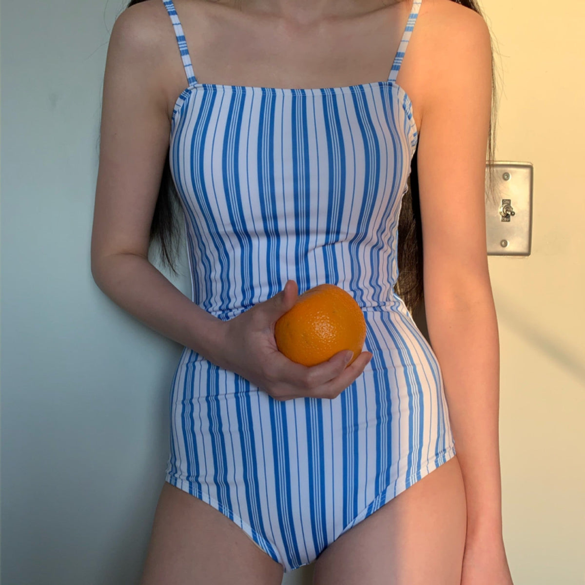 New Striped One-Piece Swimsuit Women'S Simple Ins Style Strapless Girls' Hot Spring Swimsuit