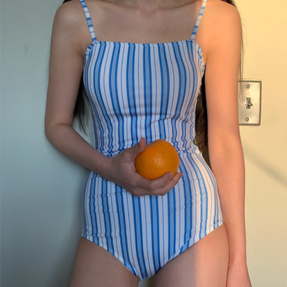 New Striped One-Piece Swimsuit Women'S Simple Ins Style Strapless Girls' Hot Spring Swimsuit