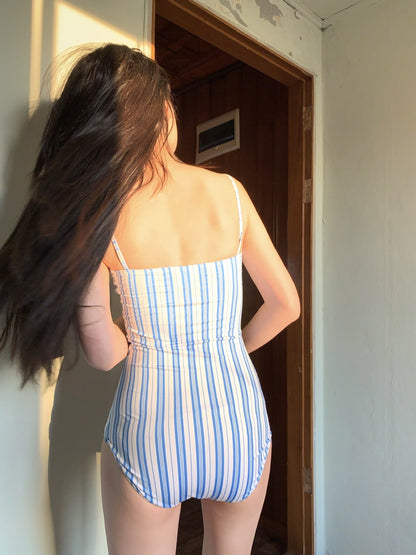 New Striped One-Piece Swimsuit Women'S Simple Ins Style Strapless Girls' Hot Spring Swimsuit