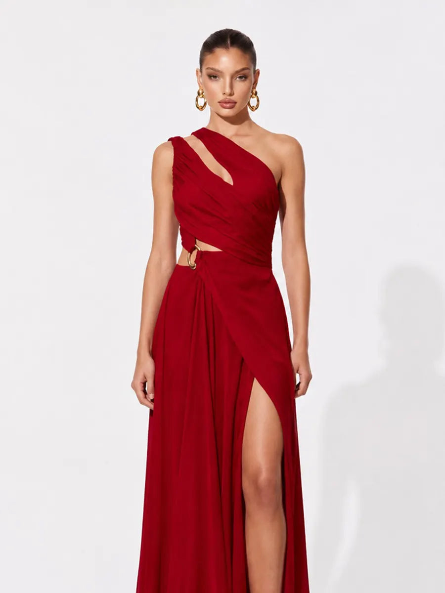Nora Pleated Cut-Out One-Shoulder Maxi Dress