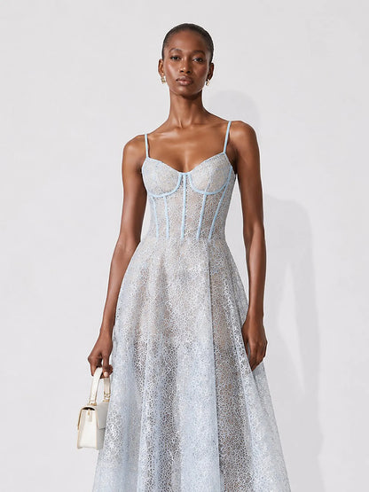 Rosalind Lace Spaghetti-Strap Midi Dress