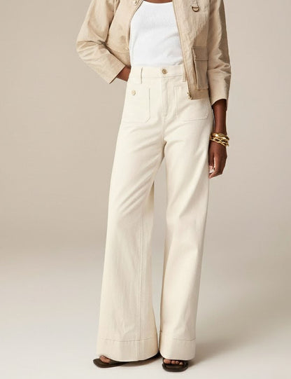 Simple Mid Waist Wide Leg Denim Pants