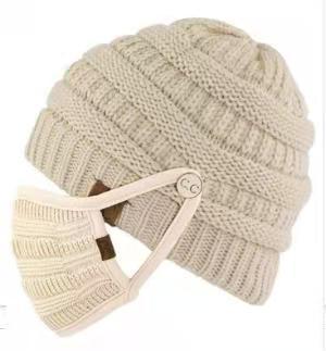 Mask And Hat Labeling Warm Thickening Without Plush Knitted Hat Without Ponytail And Wool Ball Hat