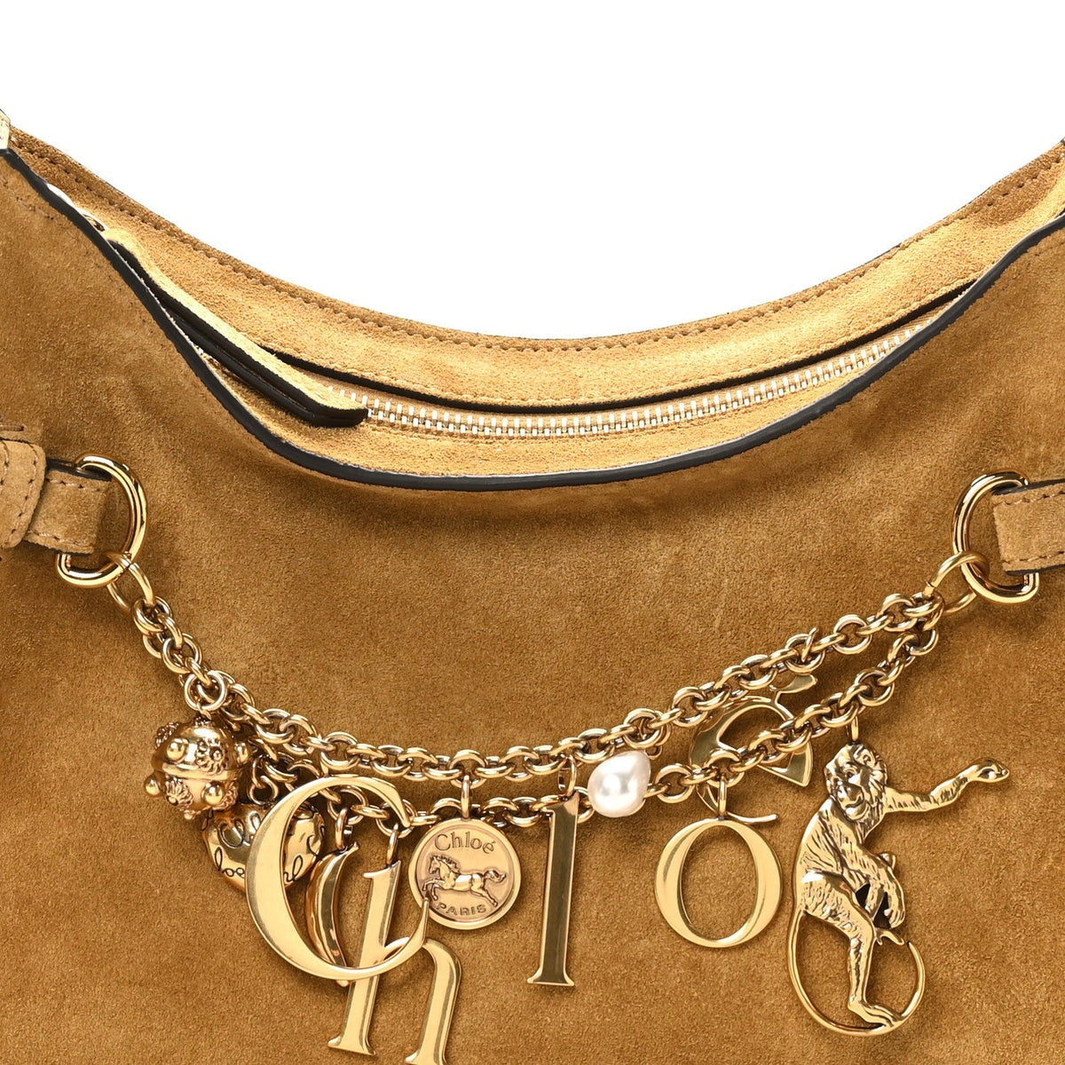 Suede Charms Hobo Bag Gold Khaki