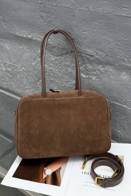 Retro multi-colored suede handbag