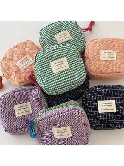 Cosbai - Plaid Color Block Portable Coin Pouch
