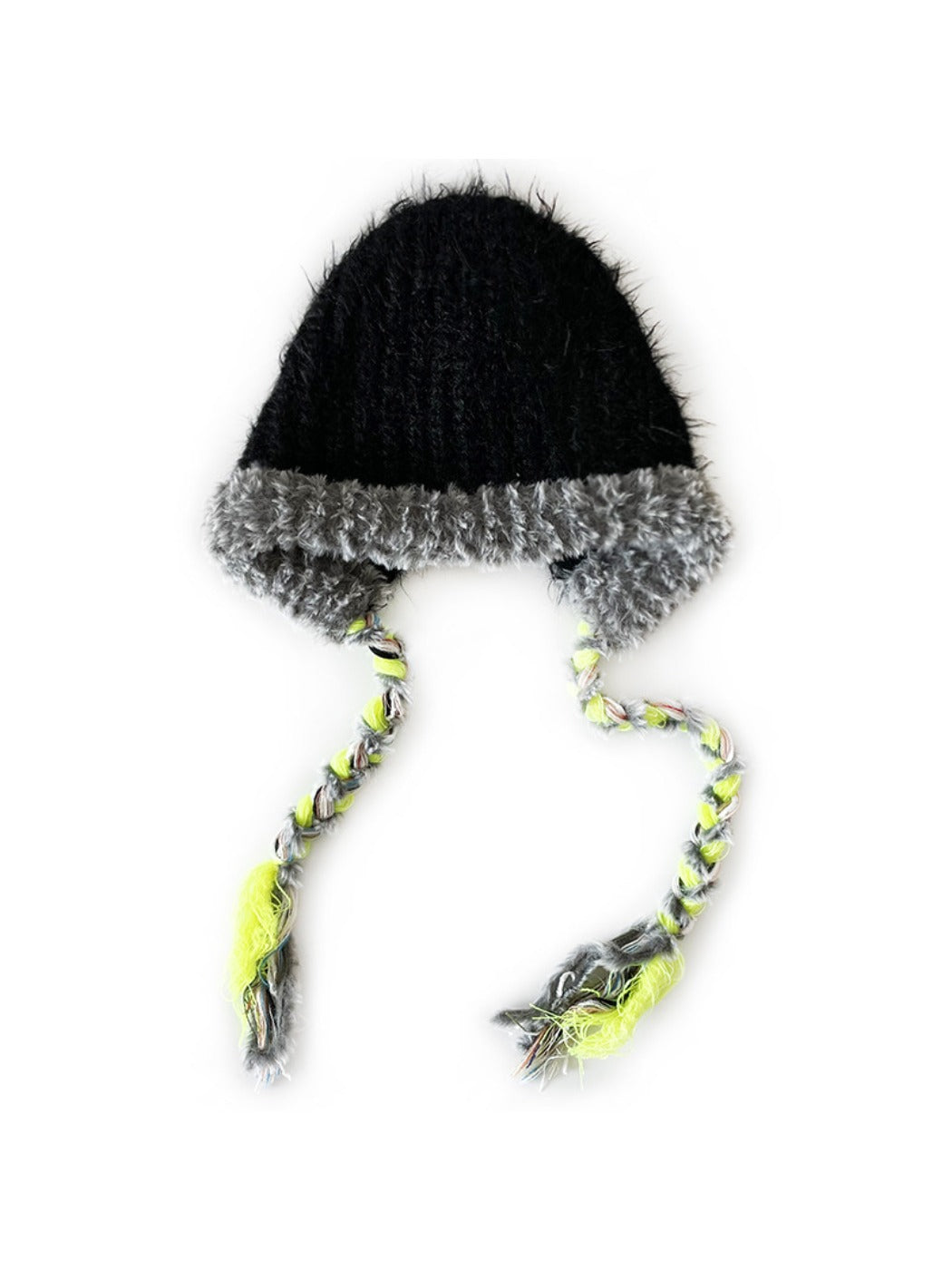 Haila - Winter Color Block Knitted Beanie with Tassel Braids