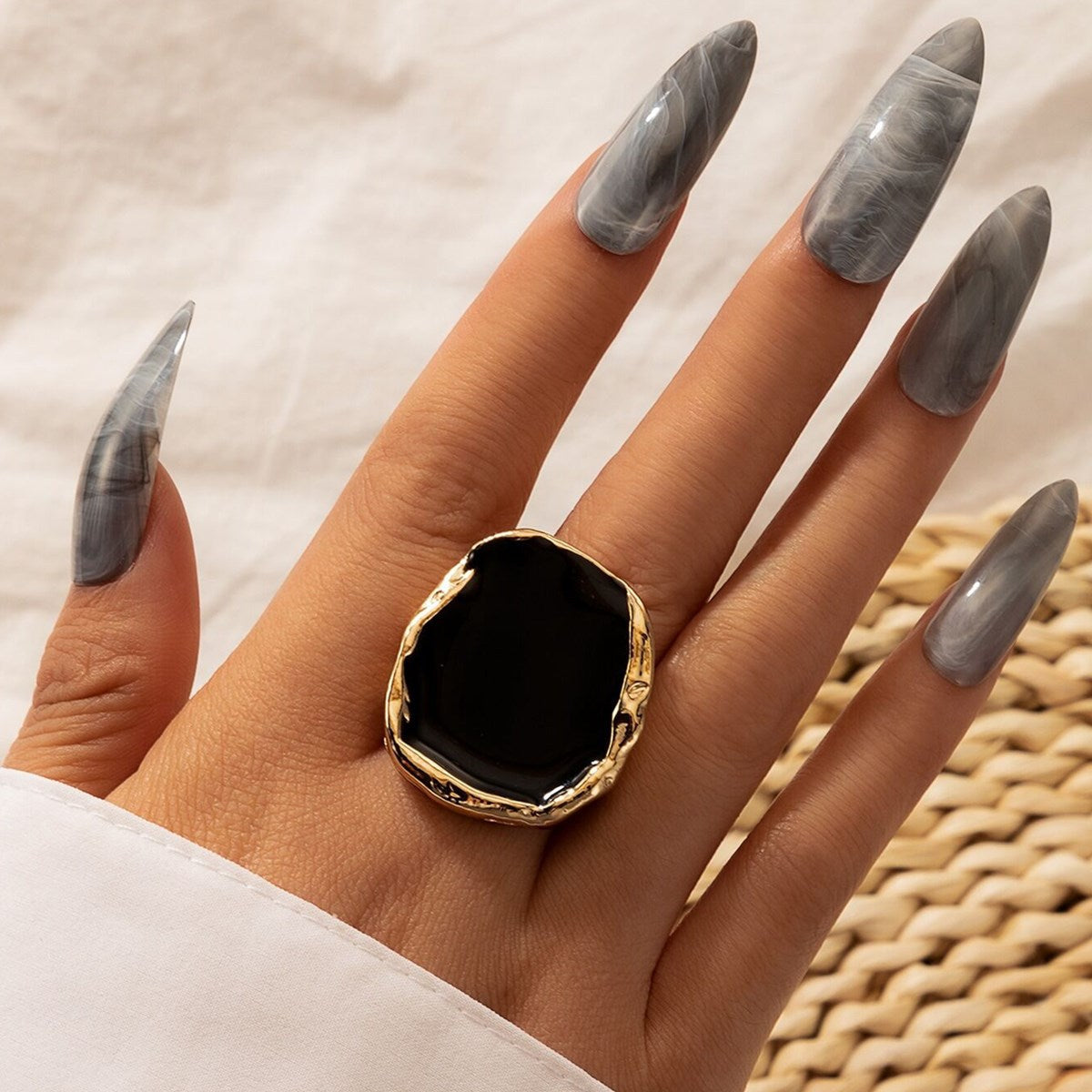 Geometric Alloy Adjustable Ring Vintage Style Jewelry