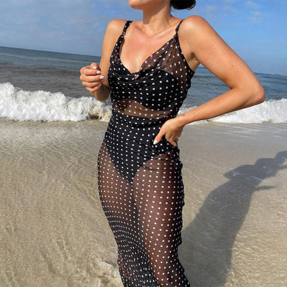 Sexy Spaghetti Strap Maxi Dress Sheer Back Design
