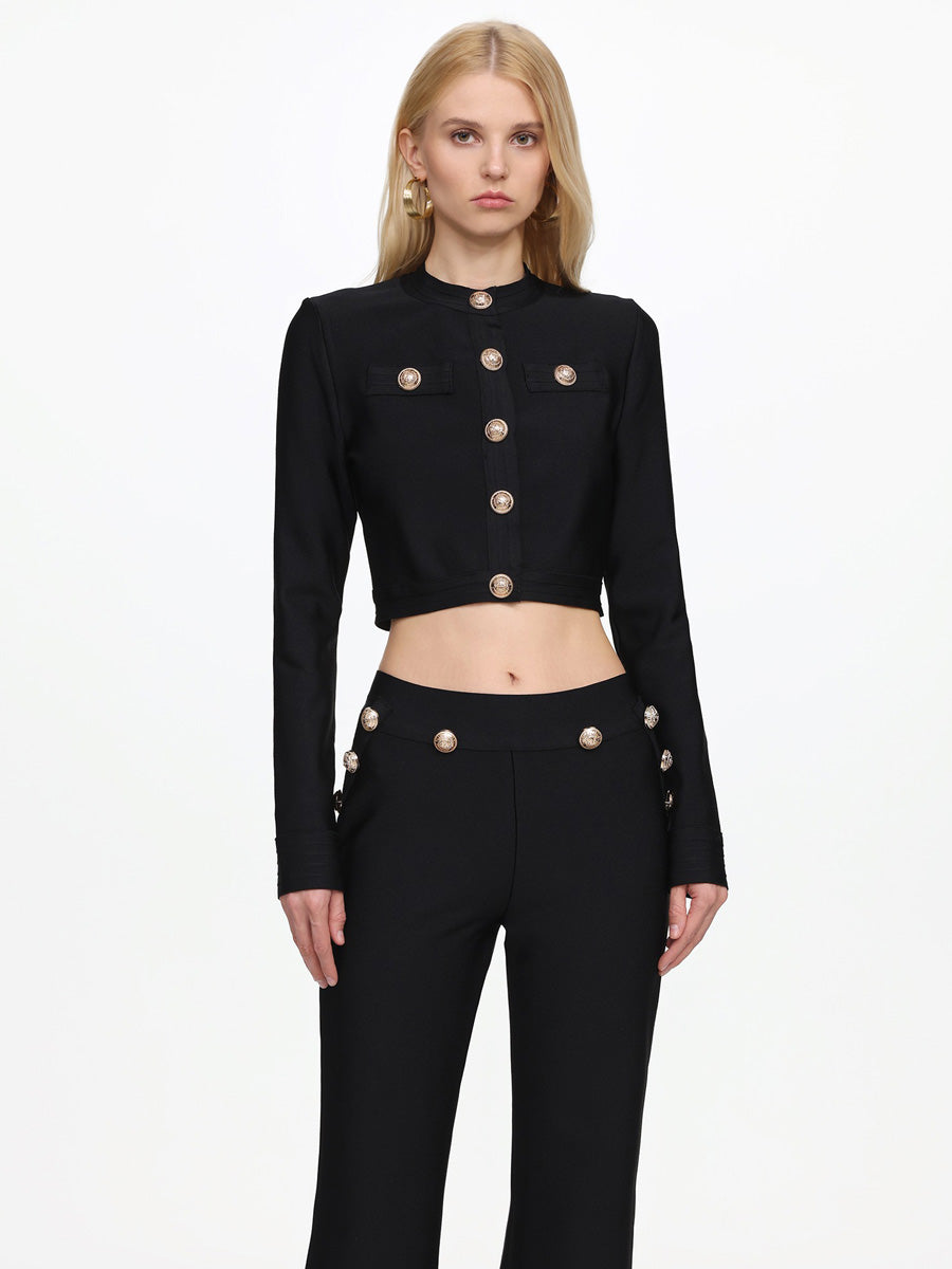 Olivia Classic Long Sleeve Gold Button Bandage Two Piece Set