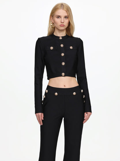 Olivia Classic Long Sleeve Gold Button Bandage Two Piece Set