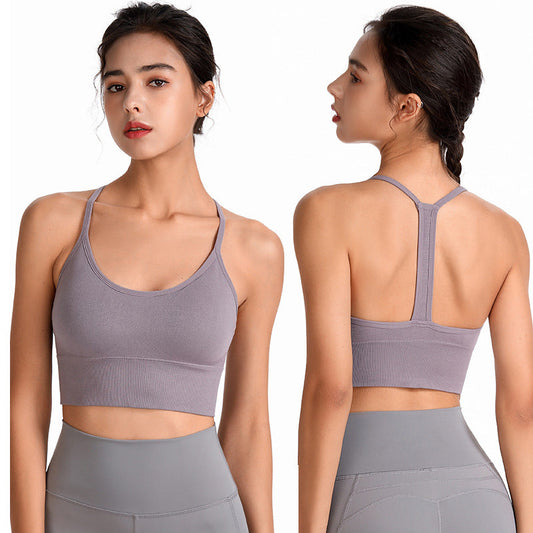 Fine Shoulder Y-Type Beauty Back Sports Bra No Steel Ring Shock-Proof Gathered Sling-Style Sports Underwear