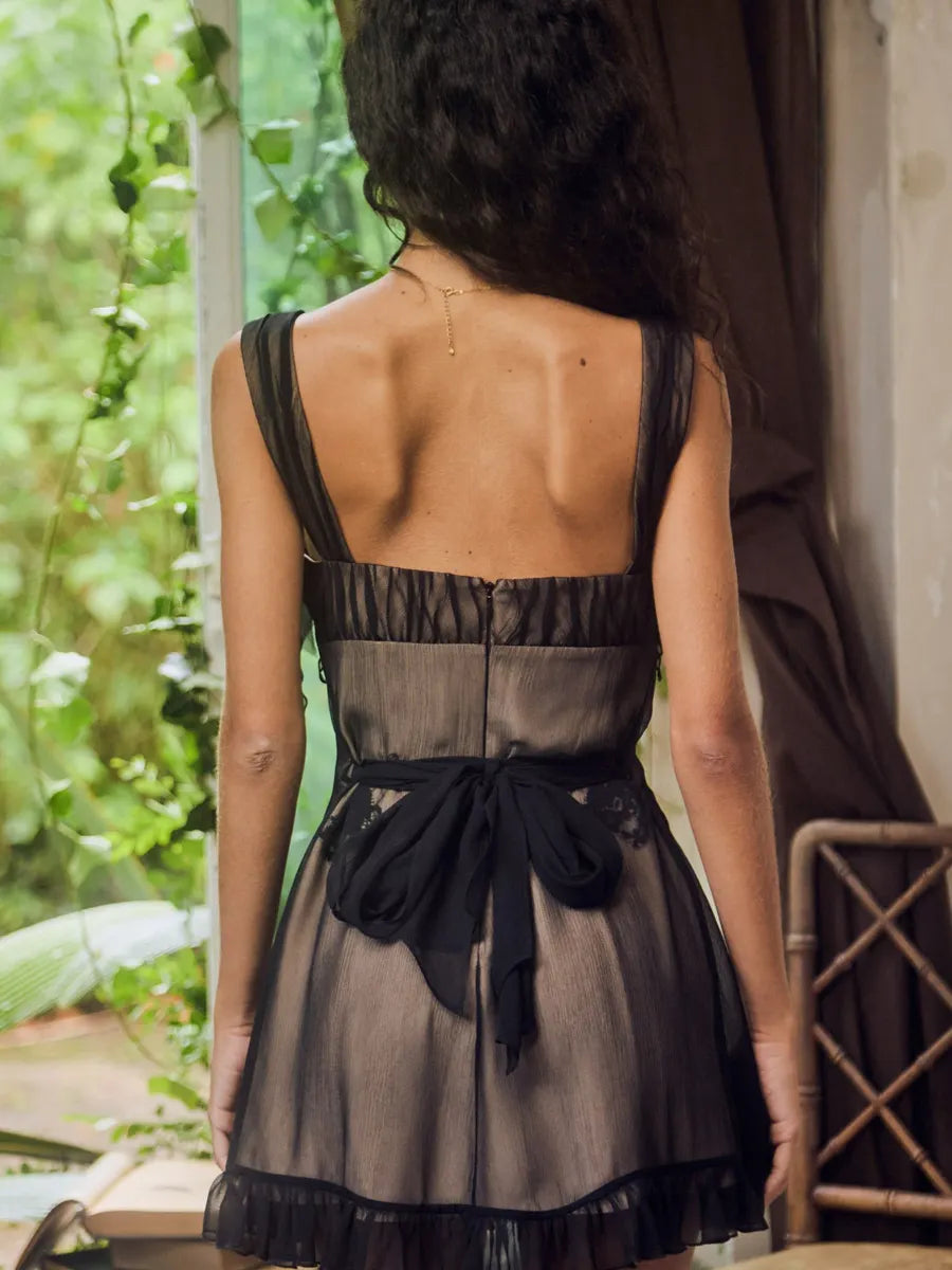 Talia Lace Ruffled Mini Dress In Black
