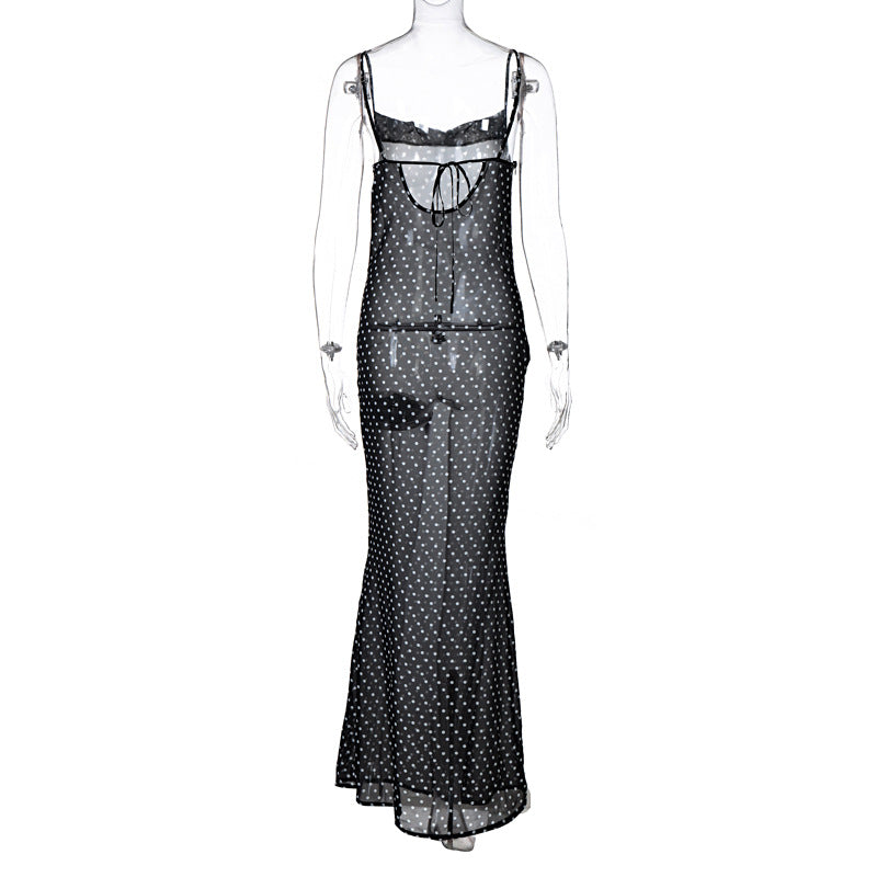 Sexy Spaghetti Strap Maxi Dress Sheer Back Design