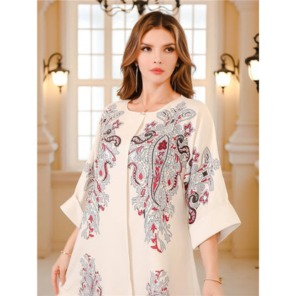 Beaded Long Sleeve Muslim Abaya Robe