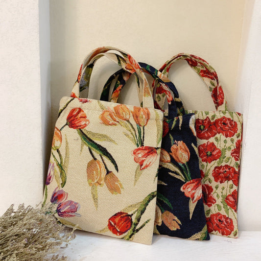 Vintage Tulip Pattern Handbag Stylish Tote Bag