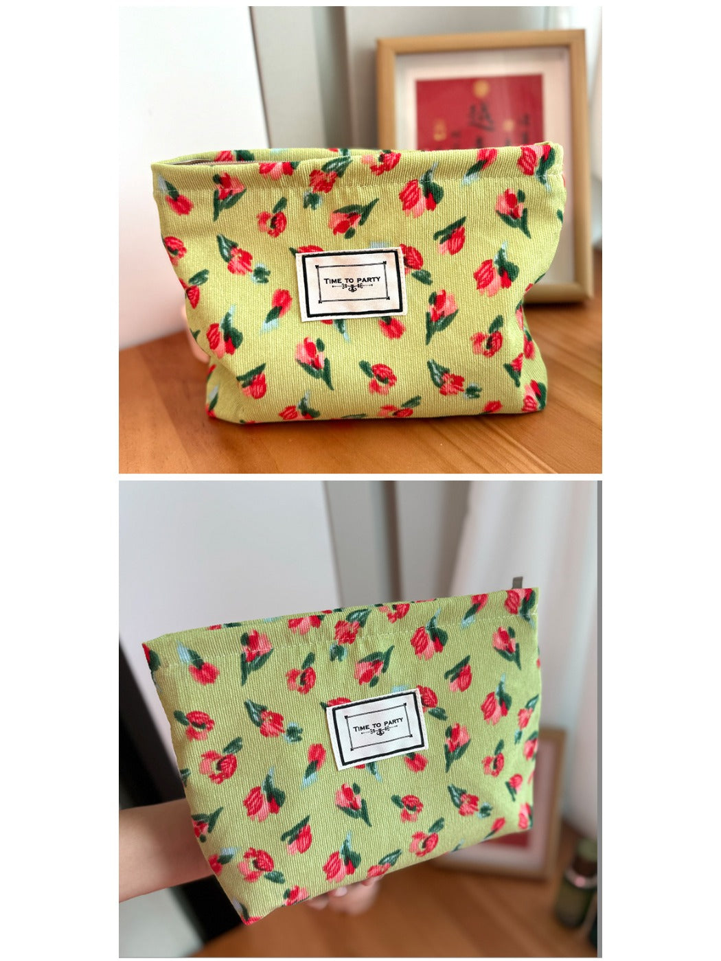 Cosbai - Canvas Makeup Bag with Floral Prints