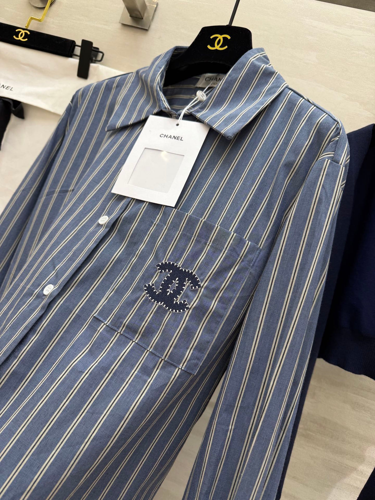 CC Striped Shirt & Knitted Shawl Blue White Cotton 344723