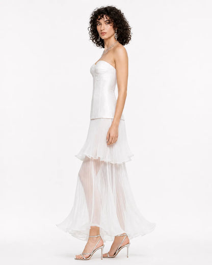Piper Satin Pleated-Panel Strapless Maxi Dress