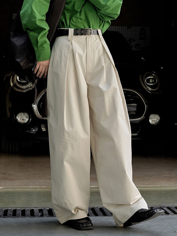High Waisted Loose Pleated Solid Color Casual Pants Bottoms Trousers