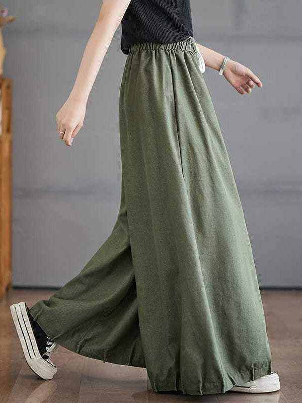 High Waisted Loose Drawstring Elasticity Pleated Pockets Culotte Knickerbockers