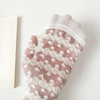 Rufia - Delicate Lace Ankle Socks with White Beads