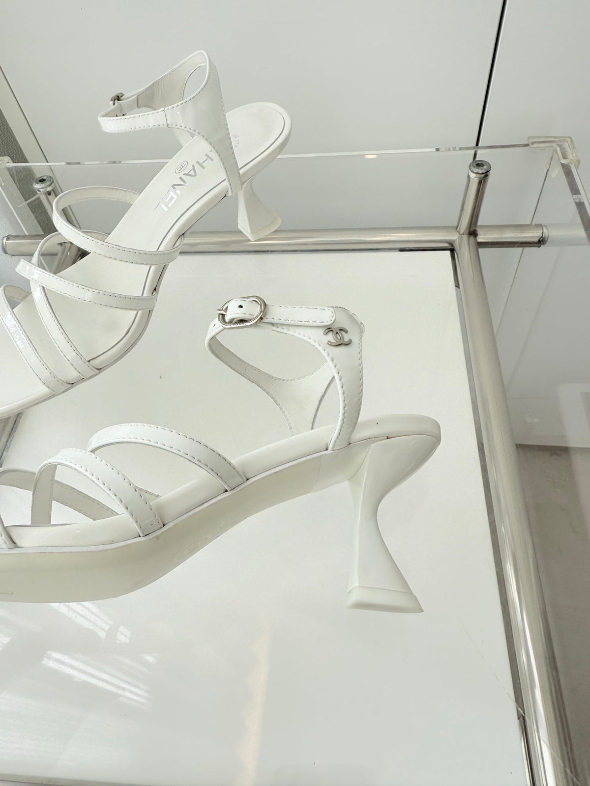 Chanel Cruise 26 Sandal 70mm White Lambskin 597358