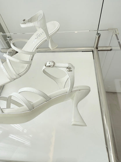 Chanel Cruise 26 Sandal 70mm White Lambskin 597358