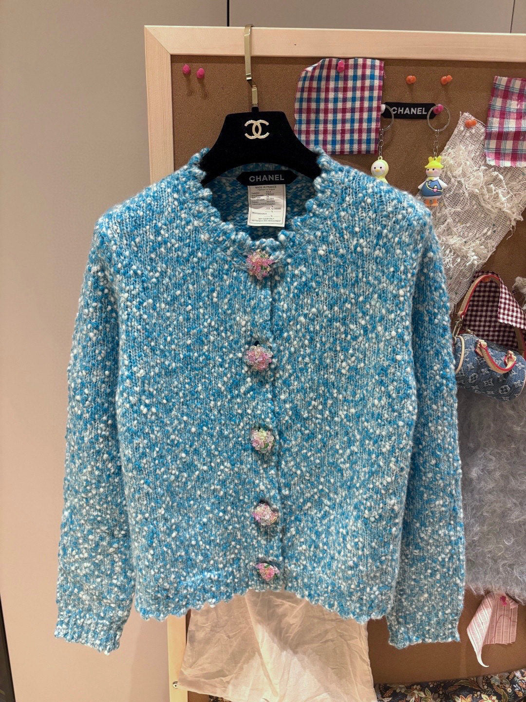 CC 2025 Jacket with Large Rhinestone Button Blue Wool 325884