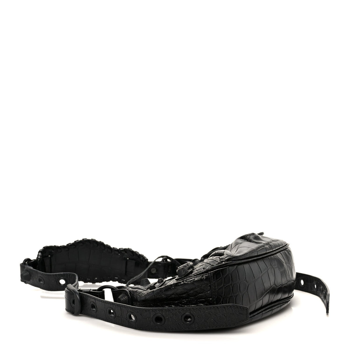 Extra Supple Calfskin Crocodile Embossed Monochrome Le Cagole Shoulder Bag XS Black