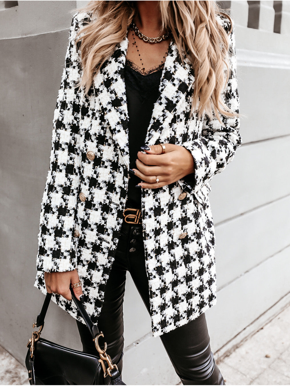 Long-Sleeved Blazer Collar Double-Breasted Woolen Coat