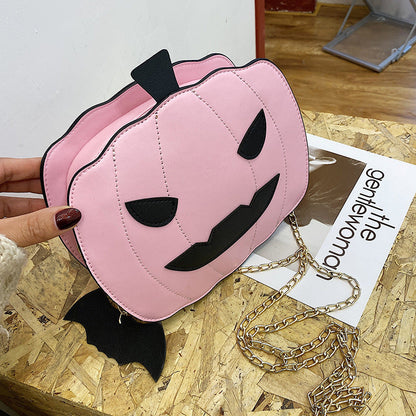 Funny Pumpkin Bat PU Crossbody Bag with Unique Cartoon Design
