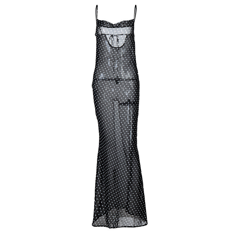 Sexy Spaghetti Strap Maxi Dress Sheer Back Design
