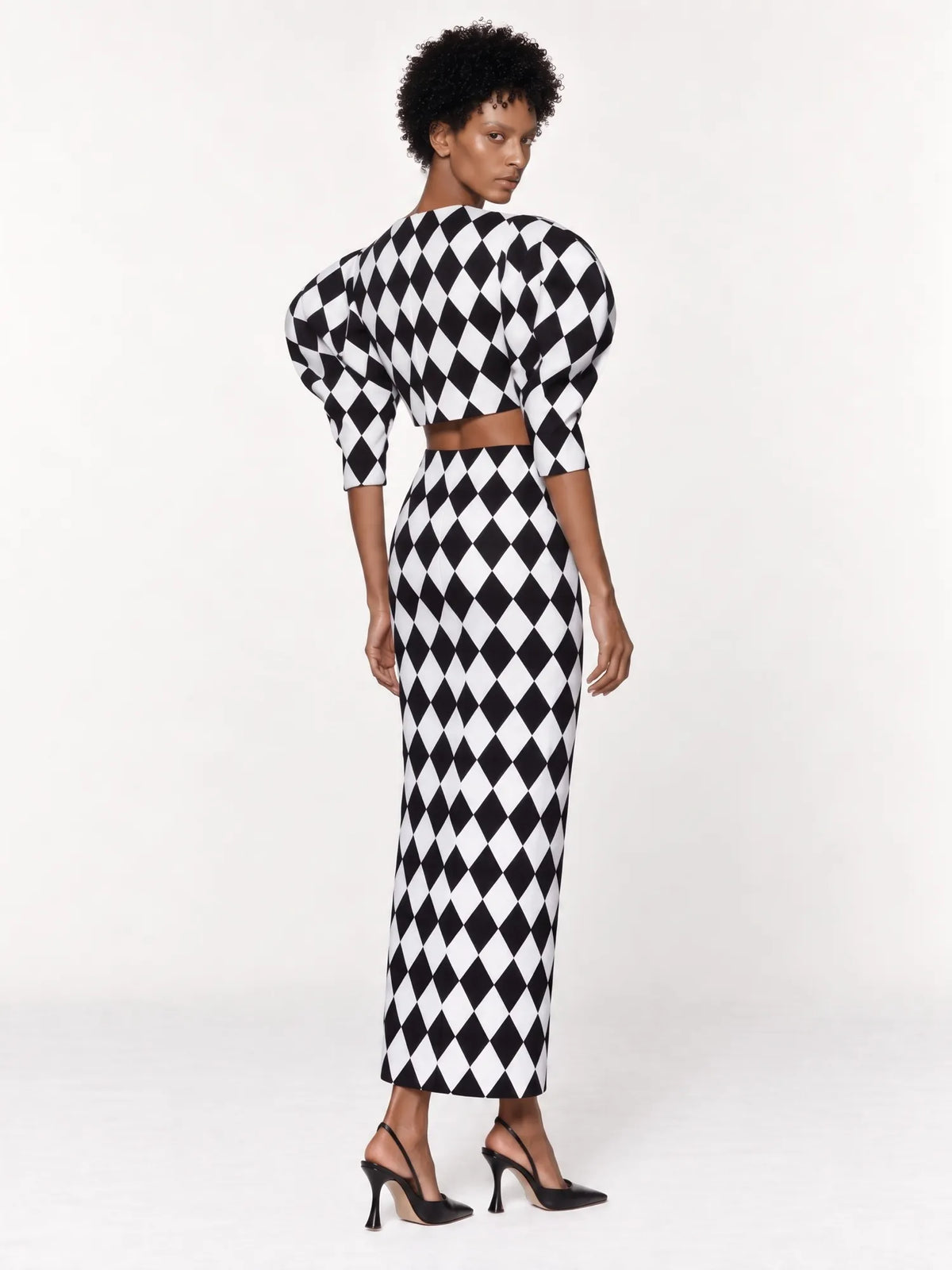 Selah Checked Puff Sleeves Top and Maxi Skirt Set