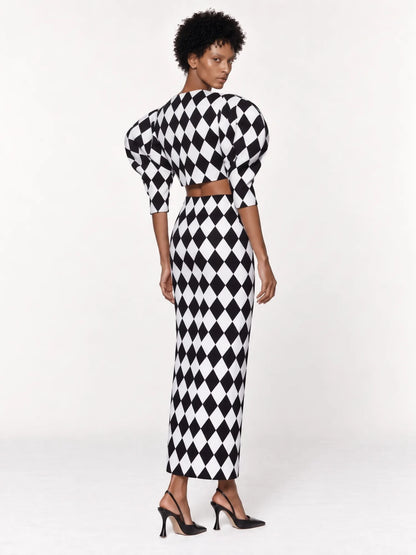 Selah Checked Puff Sleeves Top and Maxi Skirt Set